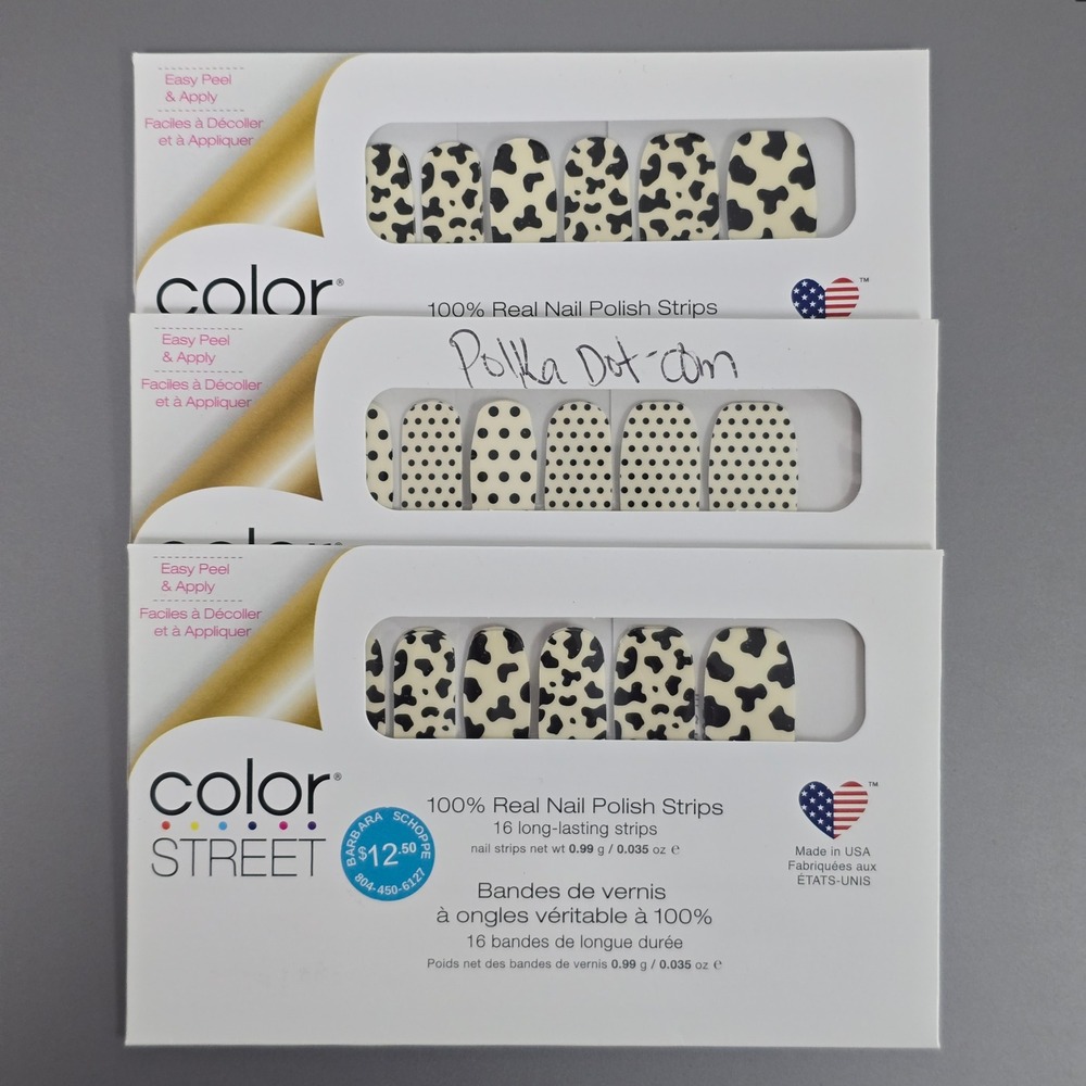 Color Street Nail Polish Strips Cow‎ Print Polka Dot Lot of 3 New Sealed